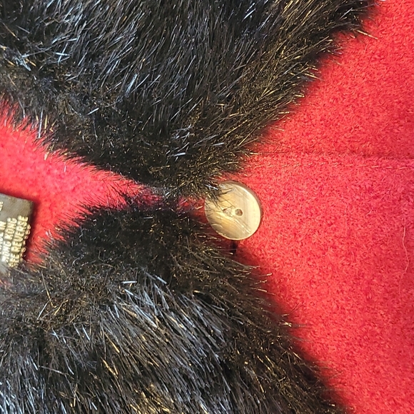 Carole Little vintage wool jacket red faux  fur cuffs and collar - Picture 7 of 11